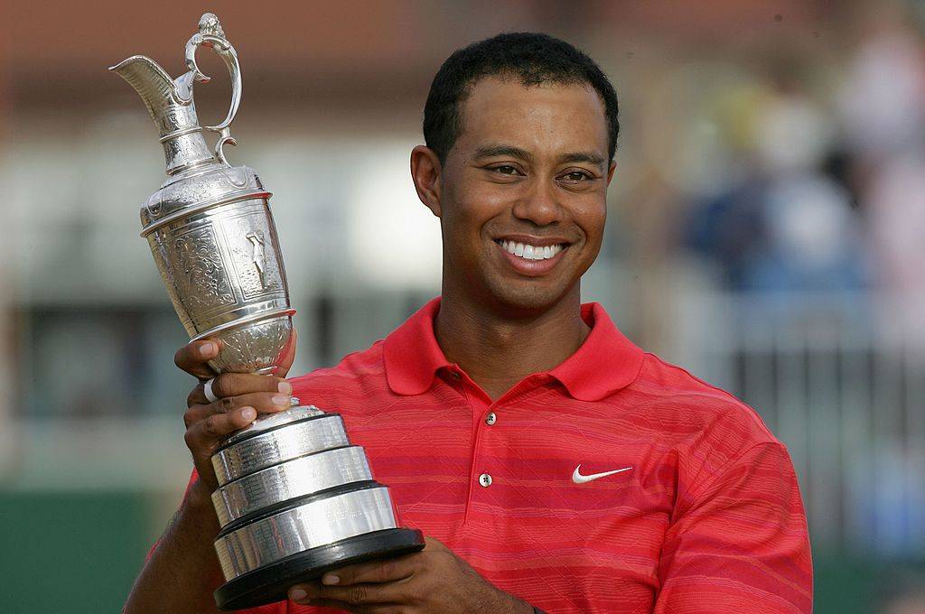 Tiger Woods following his Open victory at Royal Liverpool in 2006